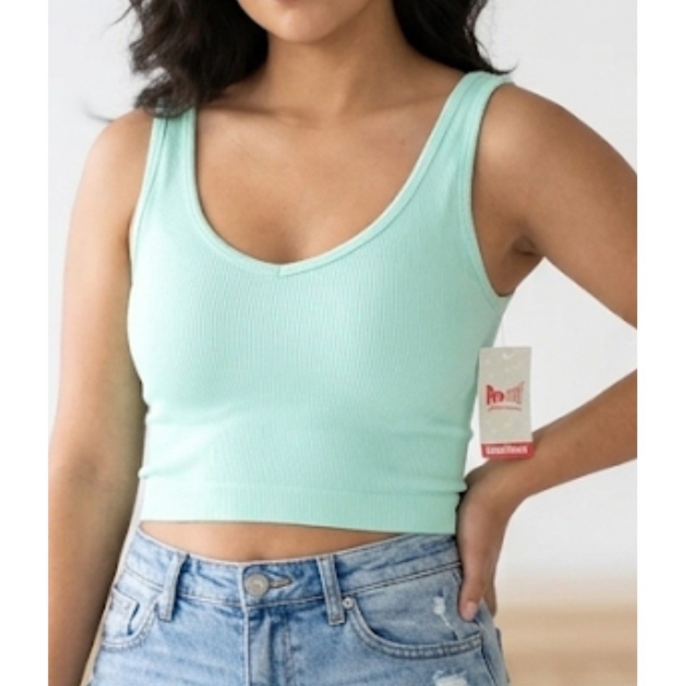 Pro-Fit Sportswear Women Seamless Ribbed Crop Top Sage Green Sz XL NWT Active